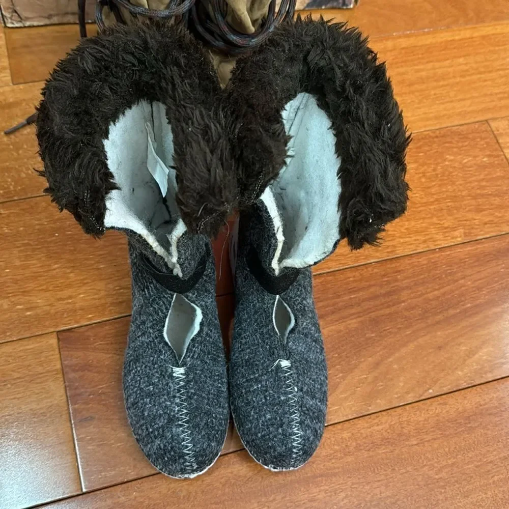Sorel kids Badger Snow Boots Leather‎ Rubber Work Outdoors Fur removable size 1